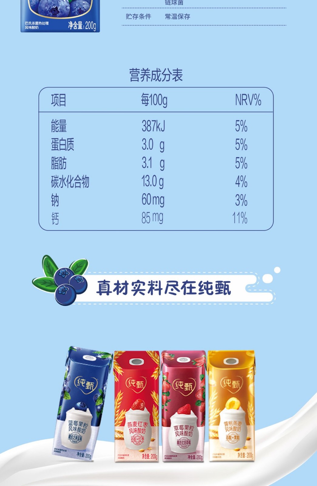 蒙牛纯甄风味酸牛乳蓝莓果粒味康美笑脸包1×200g×10盒